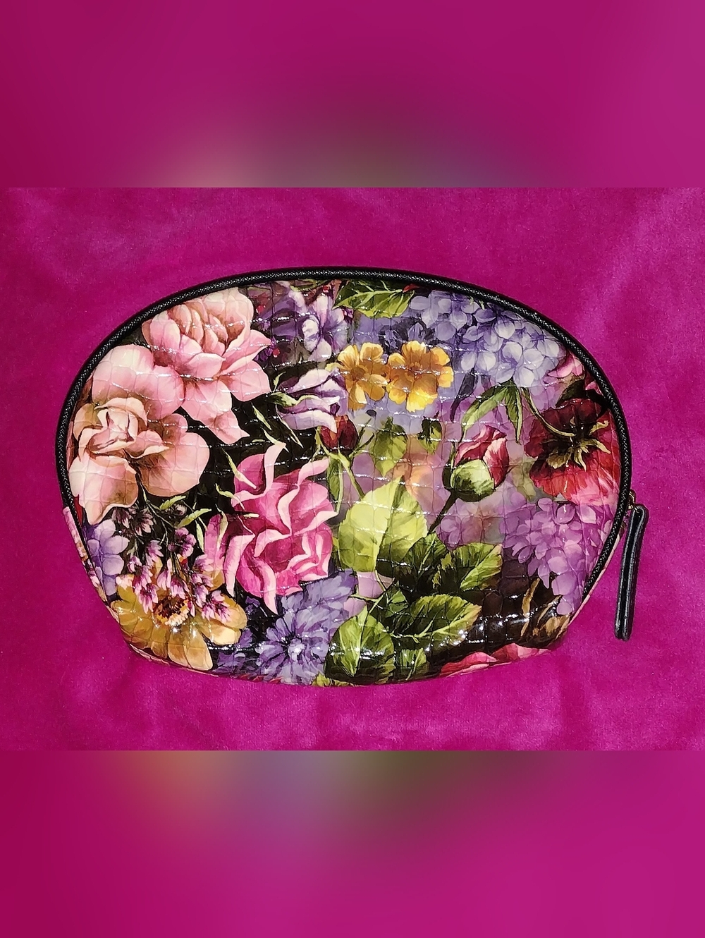 Kenneth Cole Reaction Floral Flower Toiletry Travel Cosmetic Pouch Bag Hot Pink